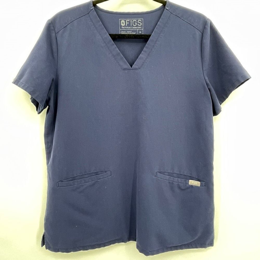 Figs Technical Collection Womens Blue V-Neck Short Sleeve Scrub Top Medium